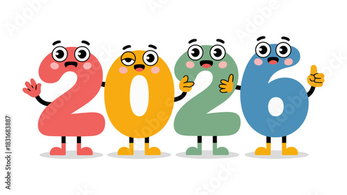 2026: A cheerful illustration of the numbers 2026 as cute characters, creating a fun and whimsical design.