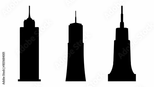 Striking skyline of towering silhouettes, iconic city landmarks stand tall, perfect for architectural design projects and urban development visuals, vector origin