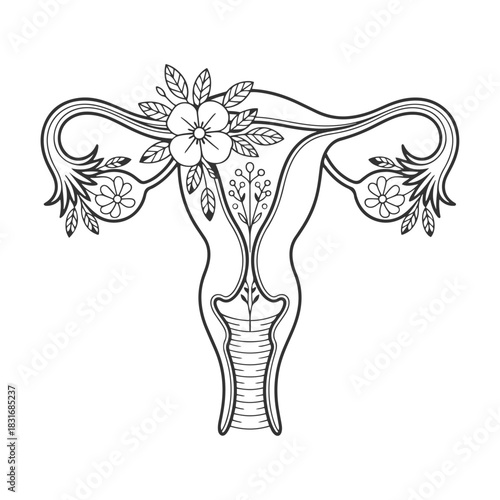 the uterus is surrounded by roses and leaves