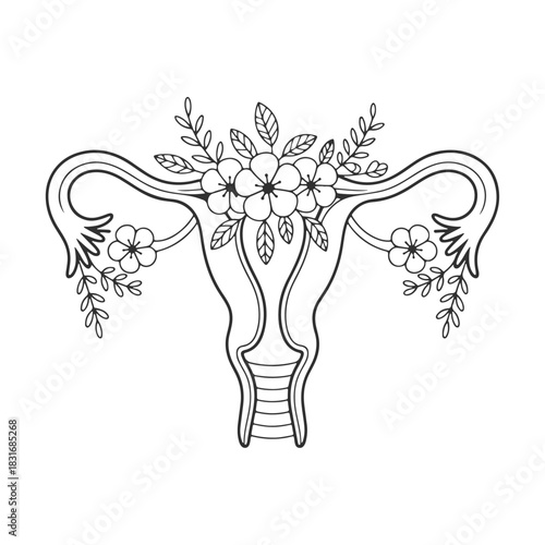 the uterus is surrounded by roses and leaves