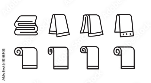 Collection of eight towel icons in a clean silhouette style