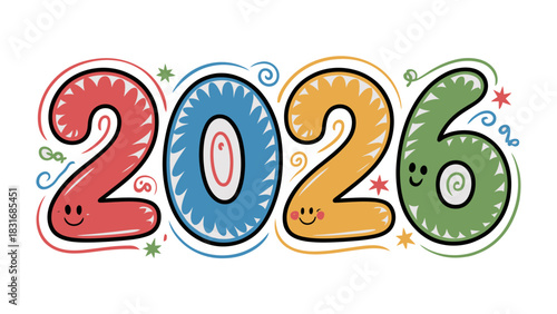 Year 2026: A playful and colorful illustration of the year 2026, rendered with vibrant hues and whimsical details, embodies the anticipation and forward-thinking spirit of the coming years.