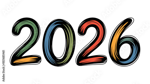 A Colorful Glimpse into the Future: 2026: Bold and vibrant numerals of the year 2026, radiating optimism and a sense of looking ahead, presented in a stylish design with artistic flair.