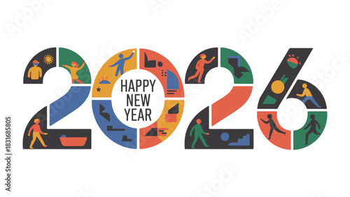 New Year 2026: A vibrant and creatively designed image celebrating the upcoming year, perfect for greeting cards and event invitations.
