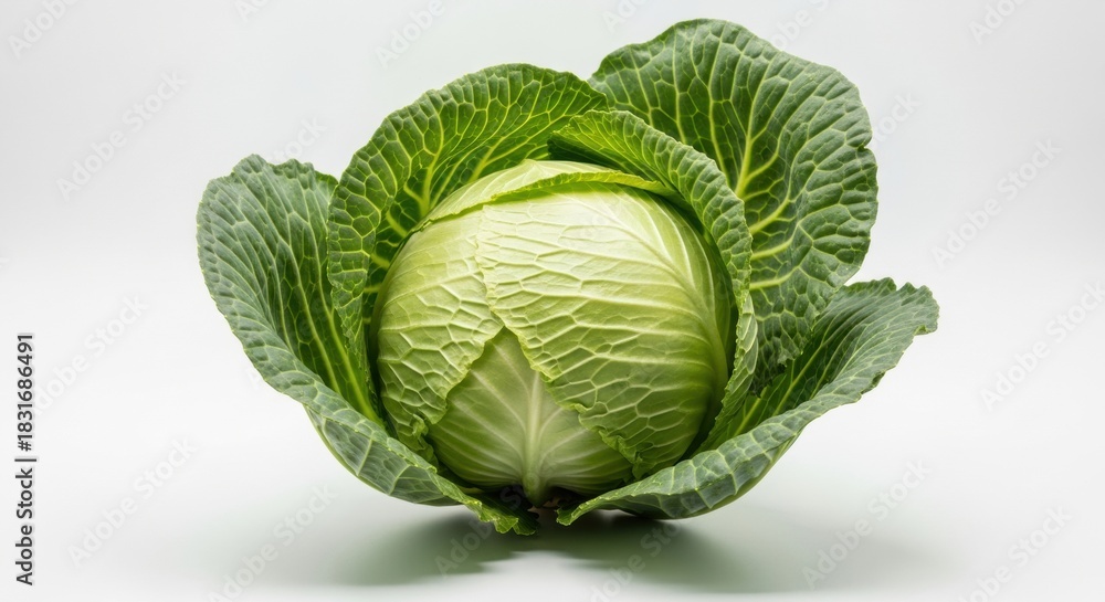 Fototapeta premium Raw Green Cabbage Vegetable Isolated on White