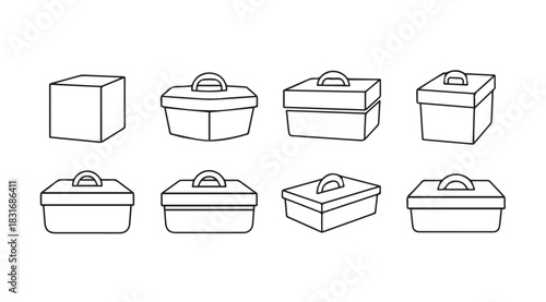 Collection of hand drawn gift boxes and packaging in silhouette style