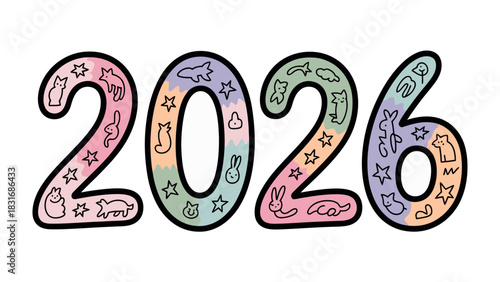 Year 2026: The playful and colorful artwork, featuring the year 2026 and decorated with animal illustrations. The imagery gives a sense of whimsical anticipation for the future.