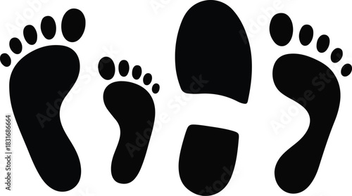 Footprint of bare feet and shoe print design