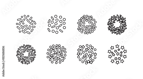 Collection of eight abstract organic shapes and patterns in a simple black and white silhouette style