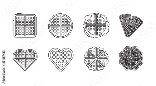 Collection of eight different waffle iron shapes in silhouette style