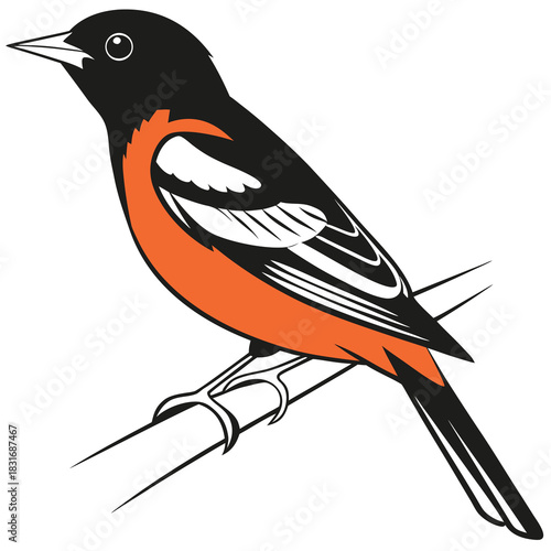 Vector illustration vector illustration of a baltimore oriole bird perched on a branch