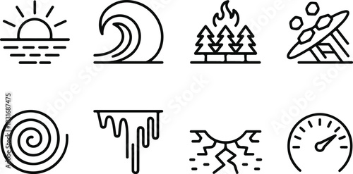 Icon set of natural disasters and climate change