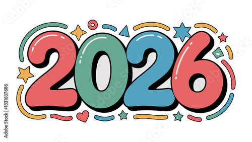 2026 Typography: A vibrant, playful design that captures the essence of the new year, filled with hope and excitement for the future.