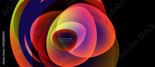 Abstract colorful layers create dynamic visual effect. Overlapping circles form modern background design, vibrant hues present.