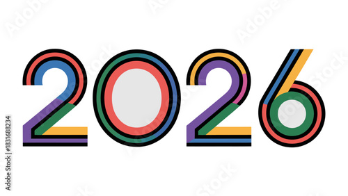 Visual Chronicle: Abstract representation of the year 2026, composed of stylized, colorful lines. This geometric art piece evokes a sense of modern design, conveying themes of time, innovation.