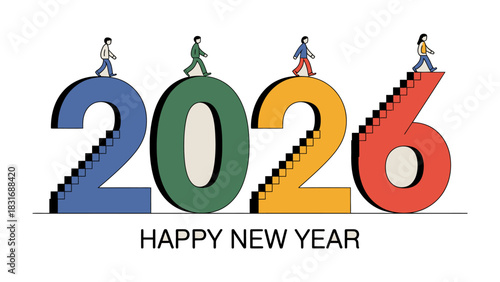 2026: A Journey of New Beginnings: Symbolizing the dawn of a new year, individuals ascend the steps of 2026, embarking on a path of growth and forward momentum.