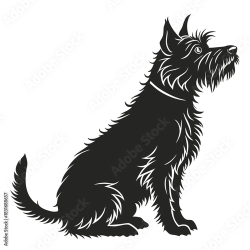 Vector illustration black silhouette vector illustration of a scottish terrier dog sitting in profile