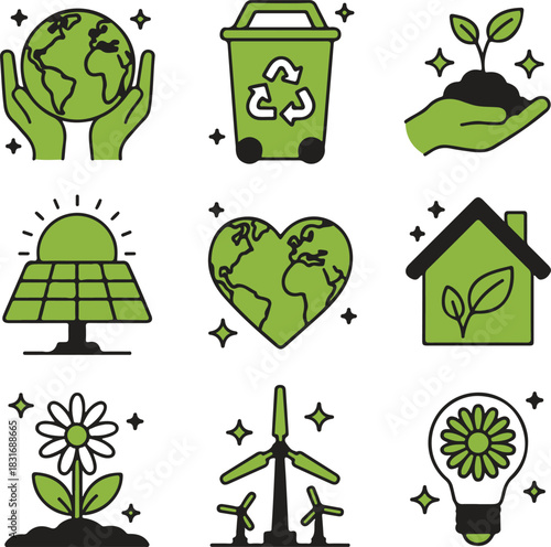 Ecology and environment icon set