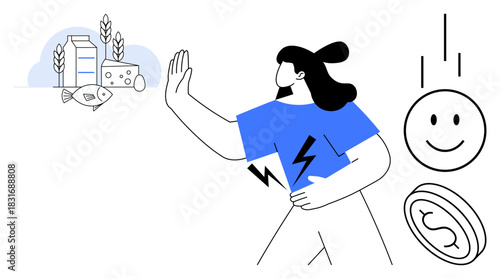 Healthy eating concept. Healthy food options confronted by individuals making dietary decisions. Highlighting sustainability and consciousness in food choices. Great for nutrition, health apps, food