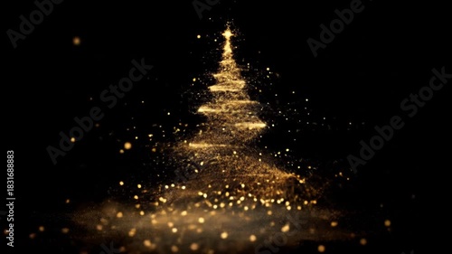 Abstract glowing christmas tree on black background with sparkling particles