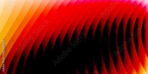 Neon ribbed fractal glass 3d background. Holographic vertical stripe pattern with vibrant purple blue yellow gradient. Abstract black bg, iridescent texture lines in radiant colors. 3D illustration	
