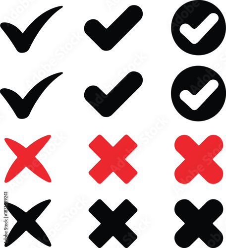 Checkmark and cross mark icon set