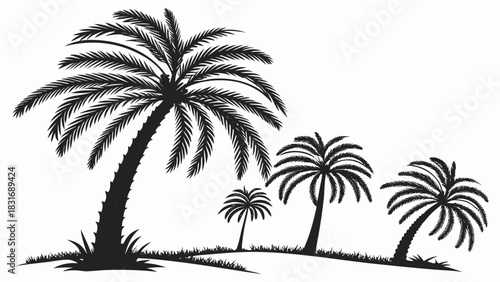 Vector illustration silhouette illustration of several palm trees standing on a small patch of ground