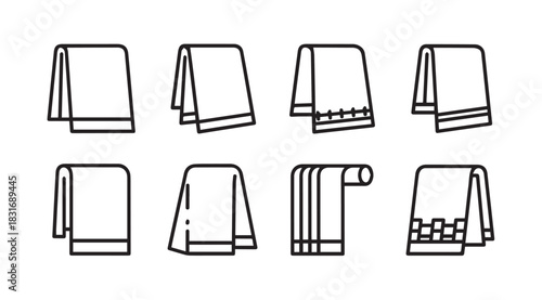 Collection of eight different folded towel icons in a clean silhouette style