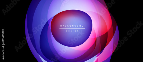 Abstract colorful layers create dynamic oval shape. Gradient hues blend, forming modern background design. Text reads background design.