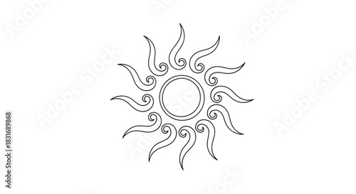 Abstract stylized sun design with swirling rays for modern artistic visual