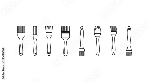 Collection of various paint brushes in a clean silhouette style on a white background