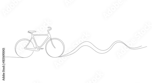 Minimalist single-line drawing of a bicycle with flowing curves representing motion and simplicity