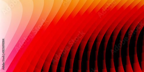 Neon ribbed fractal glass 3d background. Holographic vertical stripe pattern with vibrant purple blue yellow gradient. Abstract black bg, iridescent texture lines in radiant colors. 3D illustration	
