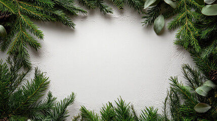 Evergreen wreath border fir branch eucalyptus leaf pinecone green foliage holiday decor rustic