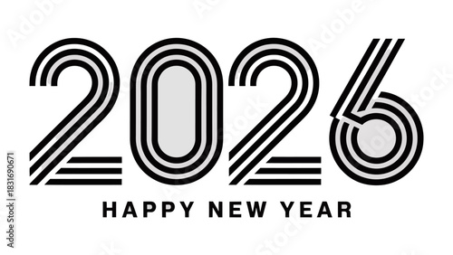 Celebrating the Horizon: Striking Typography Ushers in the New Year. The graphic beautifully displays the number 2026, accompanied by the festive message Happy New Year.
