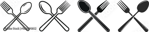 Spoon and fork crossed icon designed in bold clean lines symbolizing food service dining and culinary simplicity