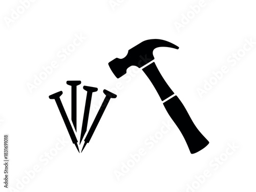 A hammer and nails are tools used for construction and repair tasks, symbolizing work and building.