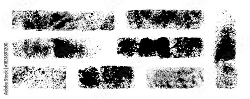Ink paint texture set. Brush strokes, halftone sponge grunge effect. Punk background. Rough texture spray elements, distressed spraypaint marks. Letterpress stamp kit. Bold street art aesthetic bg