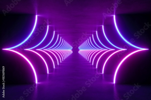 colorful modern lighting with interior empty space, 3d rendering sci-fi concept