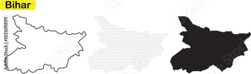 Outline and solid shape map representations of the indian state of bihar