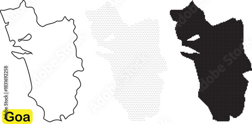 Three different map outlines of goa state in india