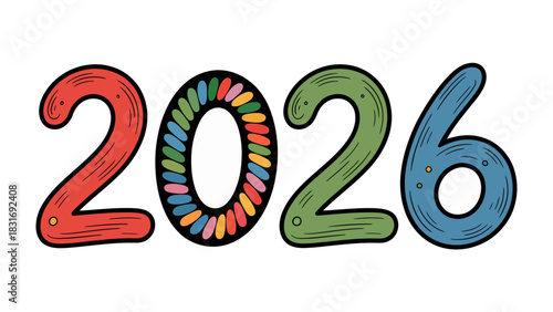 Year 2026: A vibrant and colorful display of the year 2026, presented with an artistic flair. The numbers are rendered in bold hues.