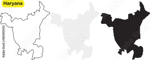 Map of haryana state in india showing outline, dotted, and solid fill representations