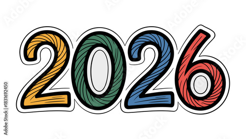 2026 Typography: A vibrant and colorful depiction of the year 2026, rendered in a playful and eye-catching typography, perfect for future-themed designs or event promotion. 