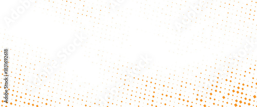 Grunge halftone gradient background. Faded grit noise texture. White and Orange sand wallpaper. Retro pixelated backdrop. Anime or manga style comic overlay.