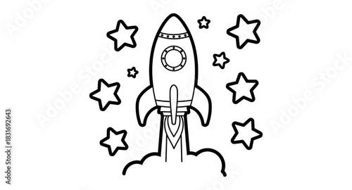 Linear rocket launch with stars iconic design for kids and space themes