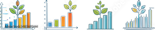 Growing bar chart plant symbol representing organizational development and sustainable progress in clean conceptual line style