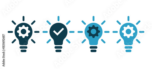 A series of lightbulb icons representing ideas, processes, and solutions moving forward.