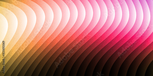 Neon ribbed fractal glass 3d background. Holographic vertical stripe pattern with vibrant purple blue yellow gradient. Abstract black bg, iridescent texture lines in radiant colors. 3D illustration	
