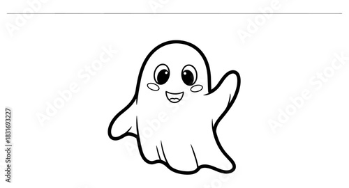 Cute smiling ghost in outline style perfect for halloween designs